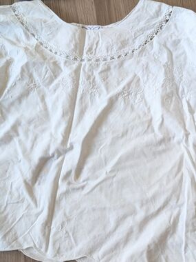 White Embroidered Scoop Neck Blouse
